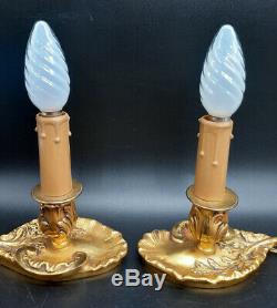 Pair Of Bedside Lamps Louis XV Style Hettier Vincent Bronze French Antique