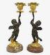 Pair Of Candleholders Putti Decor Louis Xvi Style 19th Bronze French Antique