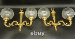 Pair Of Sconces Frosted Globes Louis XVI Style Bronze L. Gau French Antique