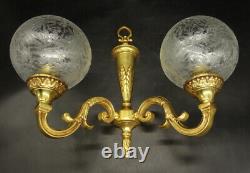 Pair Of Sconces Frosted Globes Louis XVI Style Bronze L. Gau French Antique