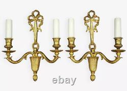 Pair Of Sconces Knot Decor Louis XVI Style Bronze French Antique