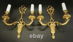 Pair Of Sconces Knot Decor Louis XVI Style Bronze French Antique