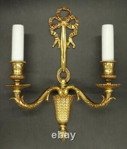 Pair Of Sconces Knot Decor Louis XVI Style Bronze French Antique