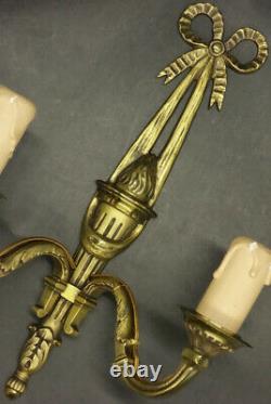 Pair Of Sconces Knot Decor Louis XVI Style Bronze French Antique