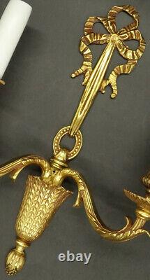 Pair Of Sconces Knot Decor Louis XVI Style Bronze French Antique