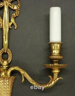 Pair Of Sconces Knot Decor Louis XVI Style Bronze French Antique