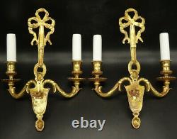 Pair Of Sconces Knot Decor Louis XVI Style Bronze French Antique