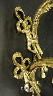 Pair Of Sconces Knot Decor Louis XVI Style Bronze & Glass French Antique