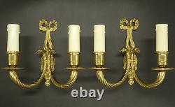 Pair Of Sconces, Knots & Eagle Heads, Louis XVI Style Bronze French Antique