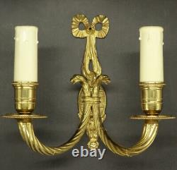 Pair Of Sconces, Knots & Eagle Heads, Louis XVI Style Bronze French Antique