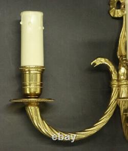 Pair Of Sconces, Knots & Eagle Heads, Louis XVI Style Bronze French Antique