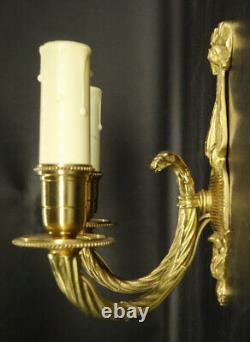 Pair Of Sconces, Knots & Eagle Heads, Louis XVI Style Bronze French Antique