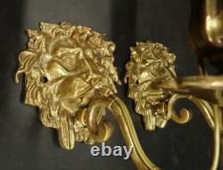 Pair Of Sconces, Lion's Heads Decor, Louis XV Style Bronze French Antique