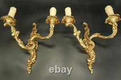 Pair Of Sconces Louis XV Style Bronze & Brass French Antique