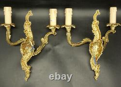 Pair Of Sconces Louis XV Style Bronze & Brass French Antique