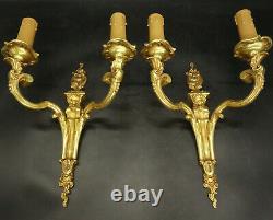 Pair Of Sconces Louis XV Style Bronze French Antique