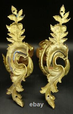 Pair Of Sconces Louis XV Style Early 1900 Bronze & Glass French Antique