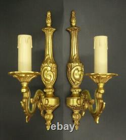 Pair Of Sconces Louis XV Style Lumalux Paris Bronze French Antique