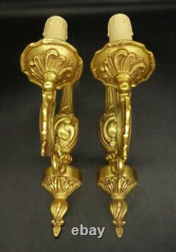 Pair Of Sconces Louis XV Style Lumalux Paris Bronze French Antique