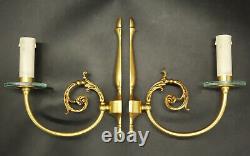 Pair Of Sconces Louis XVI Style Bronze & Glass French Antique