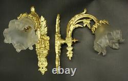 Pair Of Sconces, Louis XVI Style, Early 1900 Bronze & Glass French Antique