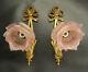 Pair Of Sconces Louis Xvi Style Early 1900 Bronze & Glass French Antique