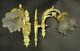 Pair Of Sconces, Louis Xvi Style, Early 1900 Bronze & Glass French Antique