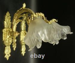 Pair Of Sconces, Louis XVI Style, Early 1900 Bronze & Glass French Antique