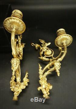 Pair Of Sconces, Louis XVI Style, Era 19th Bronze French Antique