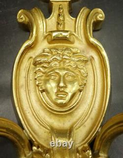 Pair Of Sconces Louis XVI Style Gorgon Medusa Decor Bronze French Antique