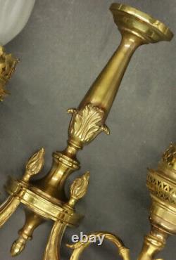 Pair Of Sconces Louis XVI Style Lucien Gau Paris Bronze French Antique