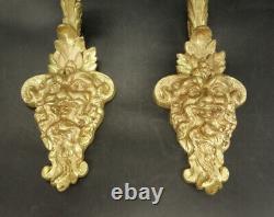 Pair Of Sconces Satyr Head Louis XVI Style Early 1900 Bronze French Antique