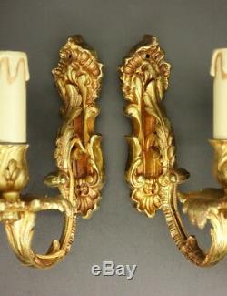 Pair Of Sconces Stamped, Louis XV Style, Era 19th Bronze French Antique