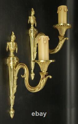 Pair Of Sconces Torch Urn Decor Louis XVI Style Bronze French Antique