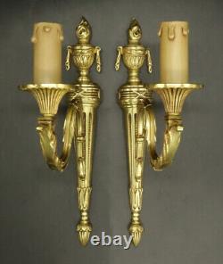 Pair Of Sconces Torch Urn Decor Louis XVI Style Bronze French Antique