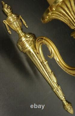 Pair Of Sconces Torch Urn Decor Louis XVI Style Bronze French Antique