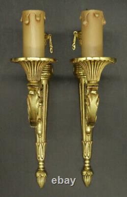 Pair Of Sconces Torch Urn Decor Louis XVI Style Bronze French Antique