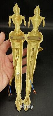 Pair Of Sconces Torch Urn Decor Louis XVI Style Bronze French Antique