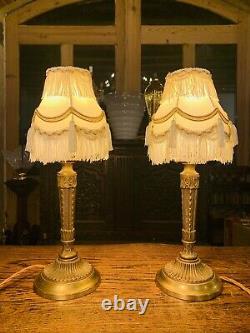 Pair Of Solid Bronze Rococo Brass Table Lamps, Rewired, Louis XVI French Empire