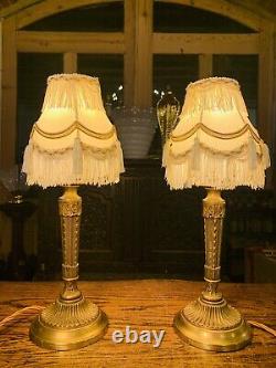 Pair Of Solid Bronze Rococo Brass Table Lamps, Rewired, Louis XVI French Empire