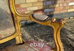 Pair Of Vintage French Louis XVI Style Gilt Wood Armchairs Chairs C1950/60