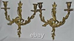 Pair Of Vintage Louis XV French Rococo Style Brass Double Wall Sconces