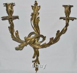 Pair Of Vintage Louis XV French Rococo Style Brass Double Wall Sconces