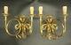 Pair Sconces, Hunting Horns & Tassels, Louis Xvi Style Bronze French Antique