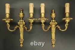 Pair Sconces Torch Urn Decor Louis XVI Style Era 19th Bronze French Antique