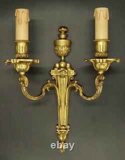 Pair Sconces Torch Urn Decor Louis XVI Style Era 19th Bronze French Antique