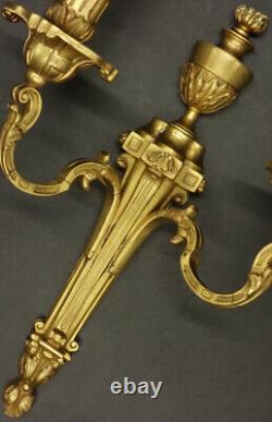 Pair Sconces Torch Urn Decor Louis XVI Style Era 19th Bronze French Antique