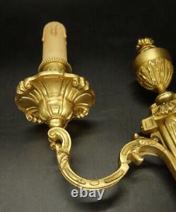 Pair Sconces Torch Urn Decor Louis XVI Style Era 19th Bronze French Antique