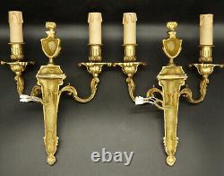 Pair Sconces Torch Urn Decor Louis XVI Style Era 19th Bronze French Antique