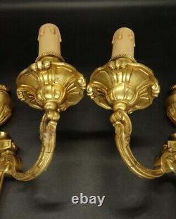 Pair Sconces Torch Urn Decor Louis XVI Style Era 19th Bronze French Antique